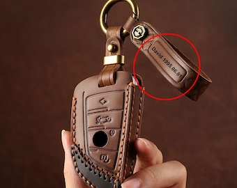 Personalisierte Leder Schlüsselanhänger Hülle für BMW 2 5 6 7er X1 X2 X3 X5 X6 sowie andere Modelle, Vollschutz Schlüsselanhänger, Klingenform