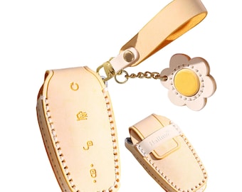 Personalized Hand Sewn Leather Car Key Fob Cover for BYD Models – Matte Wax Leather Craftsmanship