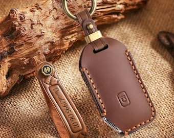 Personalized Leather Key Fob Cover Compatible with  Kia K5 Sportage Forte Soul Seltos Telluride,RetroStyle Key Holder,Gift for Him Her