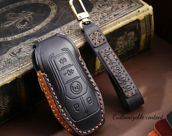 Handmade personalized leather Key Fob Cover for Ford Fusion F-150 Edge Explorer Mustang Lincoln MKZ MKC