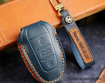 Personalized HandSewn Cowhide Key Fob Cover for Peugeot e208 gt 307 308 SW 408 508 2008 3008 GT 4008 5008 RCZ Traveller Expert