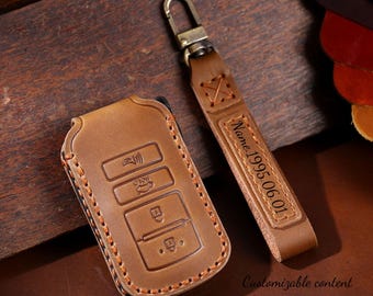 Personalized handmade genuine leather key fob cover For Kia Cadenza Kia K900 K7 K9 (4button)