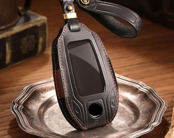 Personalized HandSewn Cowhide Leather for BMW Smart Key Fob Cover Leather Protector for LCD Display Remote