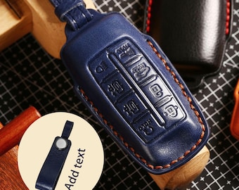 Gepersonaliseerde handgenaaide nieuw type high-end lederen autosleutelhanger hoes voor Genesis GV80 GV90 G70 G80 G90 GV70 (6, 8 knoppen)