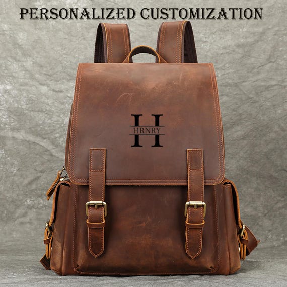 backpack name monogram leather MINI padded laptop compartment for a 16 Macbook MINI MONOGRAM BACKPACK - BROWN
