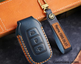 Personalized HandSewn Cowhide Leather Car Key Fob Cover for Hyundai Custo Kona Santa Fe Elantra GT Veloster Accent Venue