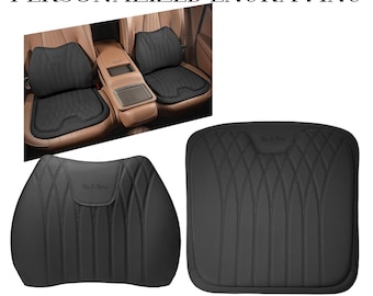 Custom Nappa Leather Car Seat Cushion Lumbar Support Set Ergonomic Memory Foam Seat Pad for Back Pain Relief, Universal Fit Car Office Chair
