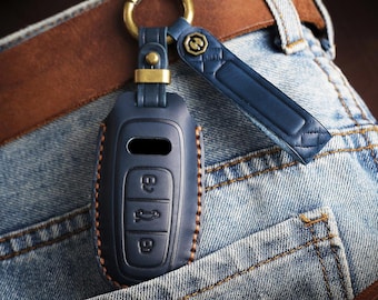 Personalized retro key case is suitable for Audi genuine leather car key cases with pure hand-stitched keychains