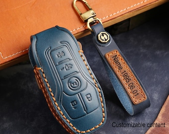 Personalized HandSewn high quality Cowhide Leather Car Key Fob Cover for Ford Fusion F-150 Edge Explorer Mustang Lincoln MKZ MKC