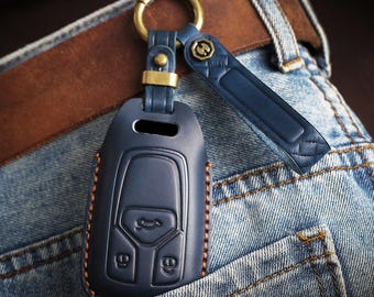 Handgemaakte retro koeienhuid key case Fit voor Audi R8 S4 TTS A5 Q5 RS5 S5 SQ5 A6 A7 SQ7 A8 autosleutelhanger cover