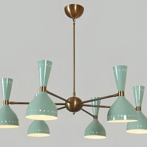Lustre Sputnik de 6 braços, estilo Stilnovo, luminária moderna de latão, estilo meados do século