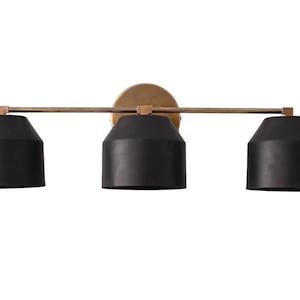 Lustre Sputnik de parede vintage feito à mão com 3 abajures de latão antigo de meados do século com revestimento em pó preto