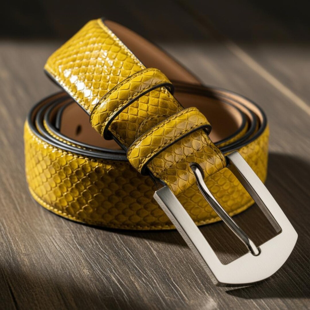 Yellow Python Leather Belt: Exotic Snake Skin Dress Belt - Etsy display picture 2