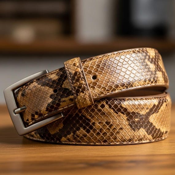 Handcrafted Genuine Snake Skin Leather Belt: Exotic Men display picture 2