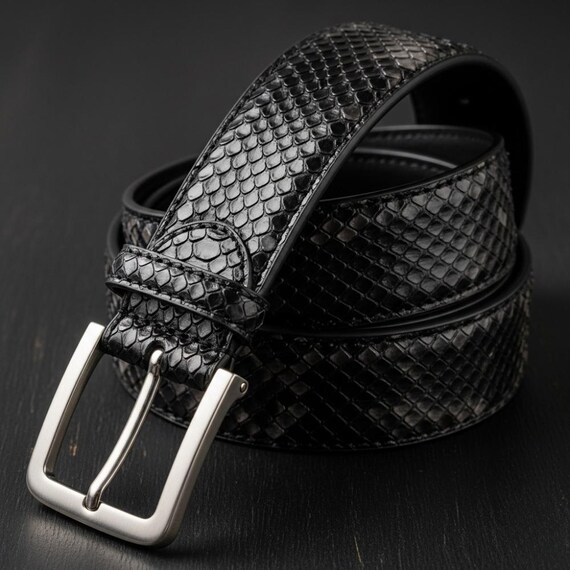 Handmade Black Snake Leather Belt, Custom Sized - Etsy Israel display picture 1