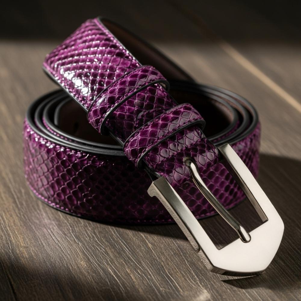 Exotic Python Snake Skin Leather Belt: Natural Pattern Dress 