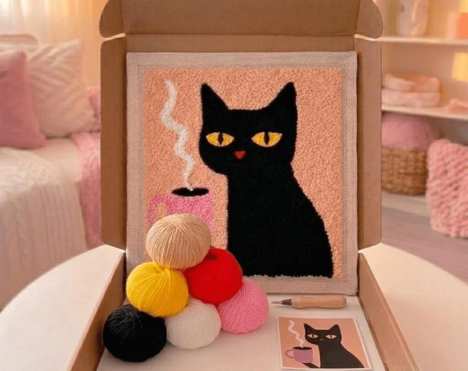 Punch Needle Kit for Beginners – Coffee Cat DIY  Beginner Embroidery Kit