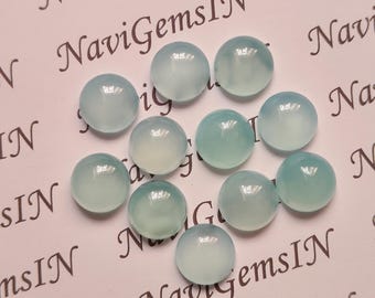 Natural Aqua Chalcedony Round Shape Cabochon Gemstones 1.5 2 2.5 3 3.5 4 4.5 5 6 7 8 9 10 11 12 13 14 15 MM Size Cab Lot Good Quality