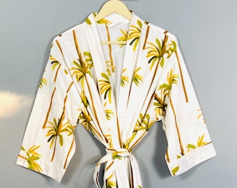 Batas bohemias de algodón suave con estampado de árboles / Batas para uso veraniego / Batas para uso playero / Kimono para mujer / Batas de dama de honor / Regalo para ella.