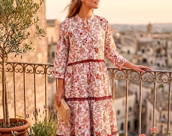 Maxikleid aus Baumwolle mit Handblockdruck | Floraler indischer Boho Sommer Stil