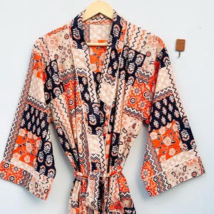 Peignoir kimono en coton fait main unisexe bohème patchwork lounge plage superposition de vêtements