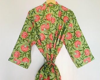 Hermosas batas de kimono de algodón con estampado floral / Batas para playa / Batas hechas a mano / Batas estampadas / Batas de dama de honor / Regalo para ella.