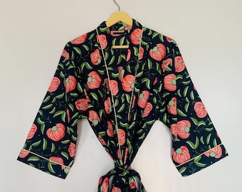 Batas kimono de algodón suave de color negro / Batas kimono para playa / Batas hechas a mano / Batas de manga larga / Batas de dama de honor / Regalo para ella.