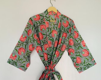 Hermosas túnicas de kimono de color gris / Túnicas hechas a mano / Túnicas de fiesta / Túnicas de manga larga / Túnicas de algodón para dama de honor / Regalo para ella.