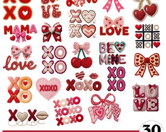 Valentine Png Crochet Coquette Bow, Be Mine Valentine, Xoxo Red Hearts, Valentine Faux Yarn, Valentine Teddy Bear Love Clipart, Gift