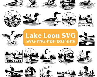 Hoge kwaliteit Loon SVG-bundel: Loon Bird-svg | Lake Loon-svg | Duikervector | Loon-clipart | Loon-ontwerp | Eend-svg | Scène in het meer met wilde dieren