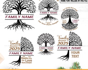 Disegni SVG per alberi genealogici, Albero della riunione di famiglia 2025 SVG PNG, Le nostre radici sono profonde SVG per la riunione di famiglia, Famiglia SVG, Cricut (download digitale)