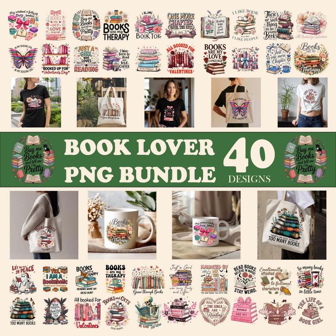 Book Lover PNG Clipart Bundle, Reading Quotes Sublimation Designs ...