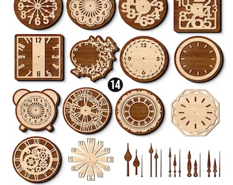 Reloj Svg, Reloj de pared de madera con 14 números, Diseño de reloj variado, Reloj de pared con números Svg Cricut, Archivo Svg de reloj cortado con láser, Regalo de Navidad