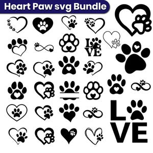 Heart Paw svg Bundle, Paw Print svg Bundle, Dog Paw svg, Custome Heart Paw svg, Dog Paw Cut File For Cricut svg, Paw svg, Digital Download