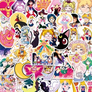 Glansiga vinylklistermärken, Anime Magical Moon Sailor - Söta laptopklistermärken vattentäta återanvändbara 90-talsdekaler - Säljare i Storbritannien