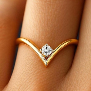 Chevron Moissanite Ring: V-Shape Sterling Silver Solitaire Band