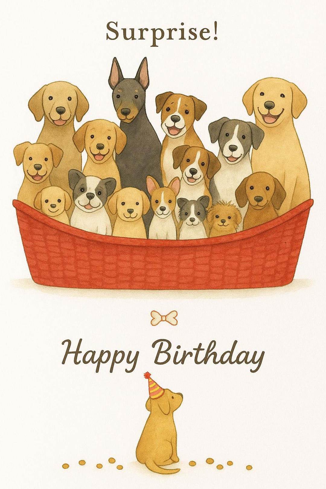 Handmade Dog Birthday Card – Cute Watercolor Puppy Illustration ...