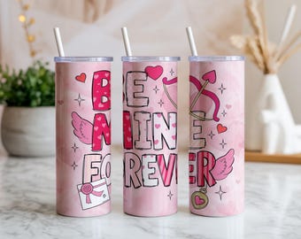 Envoltura para vaso de San Valentín PNG / Frase de amor con corazones rosas (20 oz, recta y cónica) Sublimación