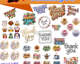 Más de 20 pegatinas de agradecimiento (paquete variado, pegatinas de gratitud, descarga digital PNG SVG)