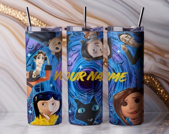 Envoltura de vaso de dibujos animados espeluznantes PNG con nombre personalizado / Envoltura de vaso de 20 oz PNG / Diseño gótico lindo para sublimación / Descarga digital