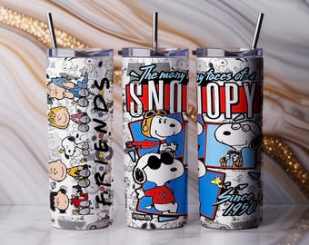 Funda para vaso de Snoopy y sus amigos rosa – Sublimación de dibujos animados en tonos pastel (PNG)