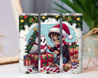 Envoltorio para vaso con diseño navideño de niño y búho: PNG festivo