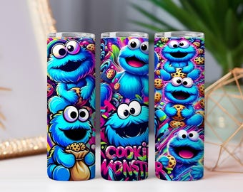 Envoltorio para vaso de Monstruo de las Galletas / Diseño de sublimación de 20 oz / PNG divertido y colorido para vasos y manualidades