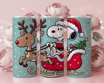 Envoltorio para vaso con diseño de trineo de renos y perro de Papá Noel / PNG navideño (20 oz y 30 oz)
