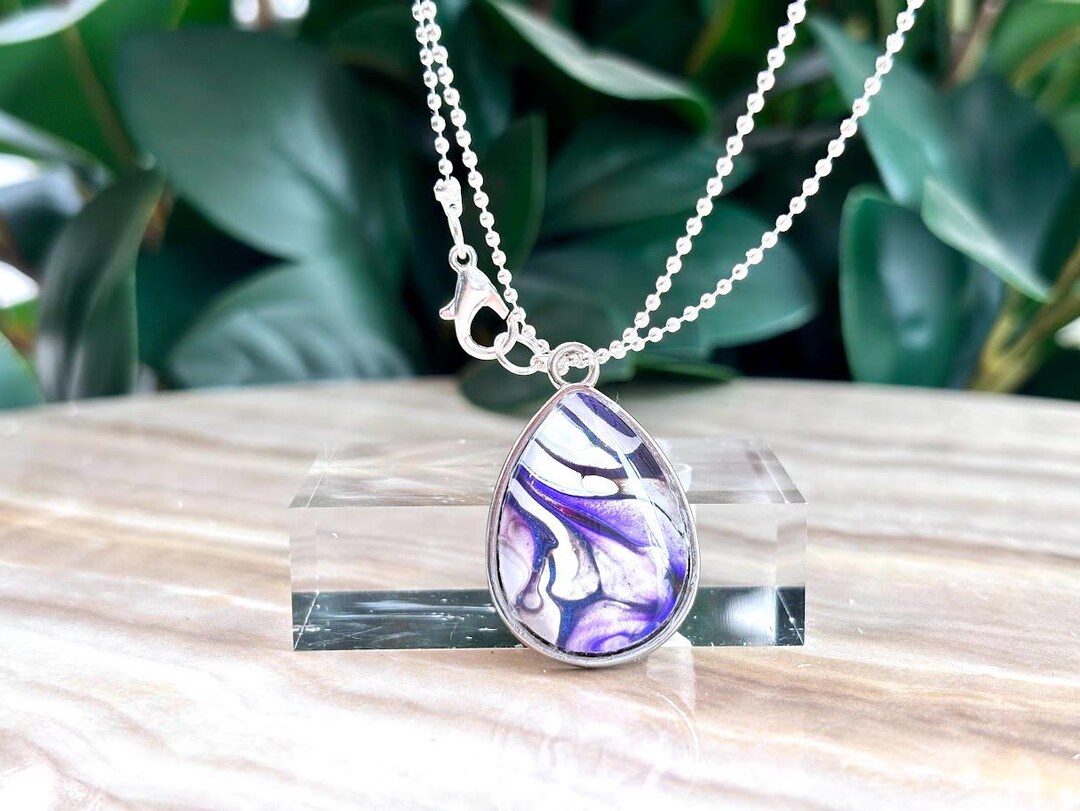 Fluid Art Purple Swirl Tear Drop Pendant - Etsy UK