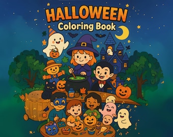 Halloween-kleurboek voor kinderen | Leuke afdrukbare Halloween-activiteit | Digitale kleurplaten met heks, geest, vampier, pompoen en meer