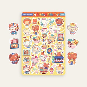 Sticker Sheet Sushi Wonderland Stickers | Japanese Snacks Stickers for Planners and Journals | Ramen Sushi Lovers Food Decorative Stickers