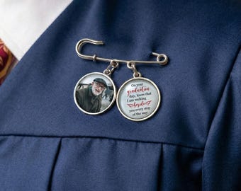 Personalized Graduation Lapel Pin With Photo Charms, Graduation Walking Beside You Every Step, Graduation Day Memorial, Graduation Gown Pin