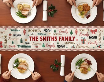 Custom Family Name Word Christmas Table Runner, Personalized Home Decor, Custom Christmas Decor, Christmas Decor, Holiday Repeating Name