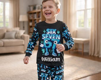 Personalized Six Seven Kid Pajama Set, Custom Name Funny 67 Meme Sleepwear For Boy Girl,  Gen Alpha Game Pyjamas, Daughter Son Birthday Gift